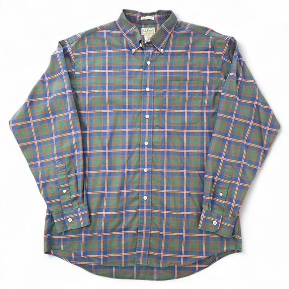 L.L. Bean Men's Button Down Shirt L Reg US Marine Corps Tartan Plaid 100% Cotton - Picture 1 of 7